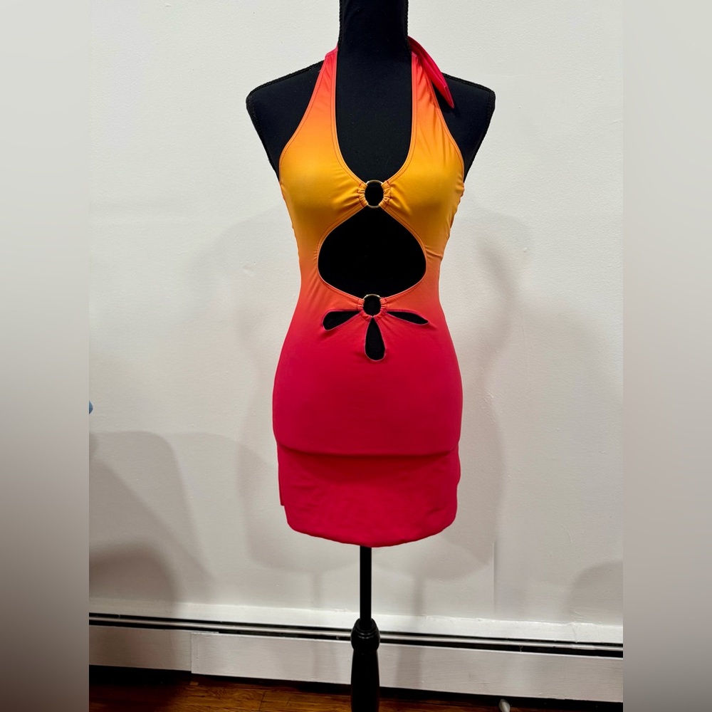 Vibrant Halter Dress with Cutout Design